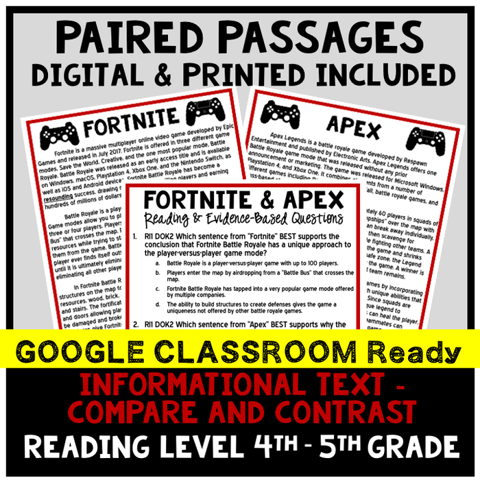 DIGITAL Paired Text (Paired Passages) 4th-5th Grade Reading Level - Common Core Aligned