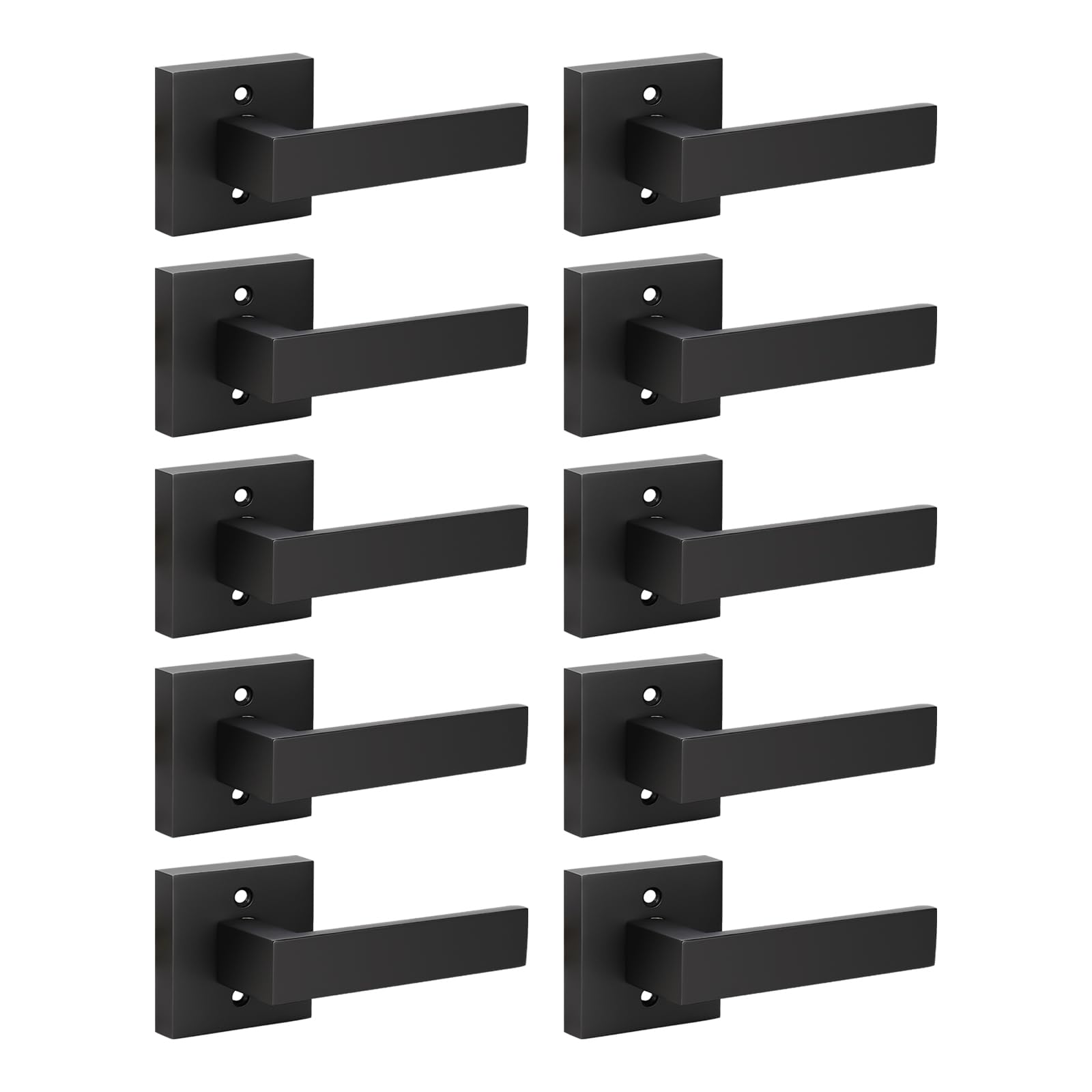 KNOBWELL 10 Pack Single Sided Heavy Duty Black Interior Door Handles Right/Left Handing Dummy Lever Dummy Function Matte Black Door Handle 0.93 lb One Lever