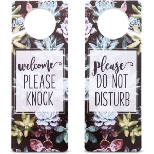 Juvale 3 Pack Do Not Disturb Door Hanger Sign, Welcome Please Knock, Double Sided (Succulents)