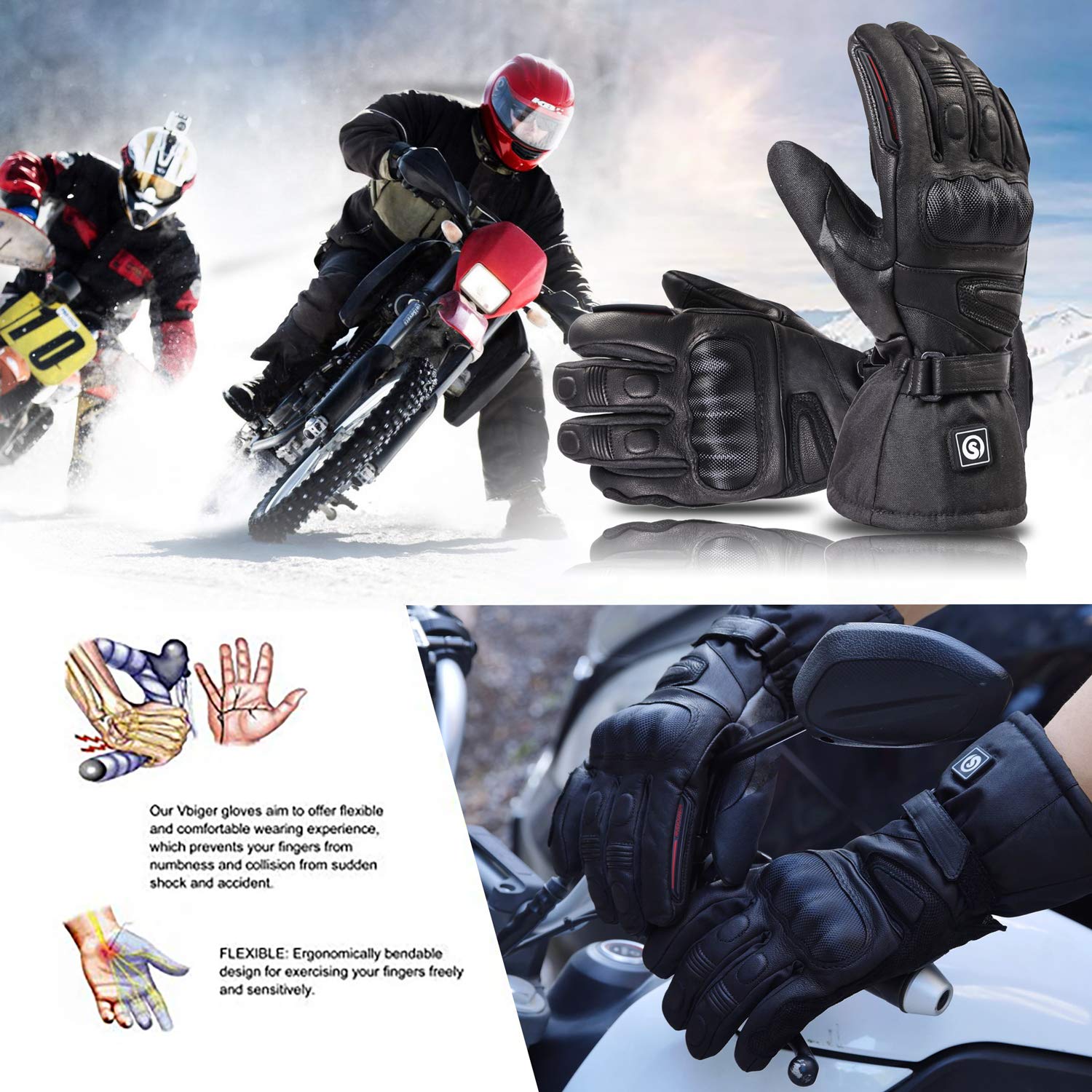 day wolf Heated Motorcycle Gloves Waterproof 7.4V 2200MAH Electric Rechargeable Battery Gloves for Winter Biking Skiing Cycling Hunting Fishing Ski Snow Men Women (M)