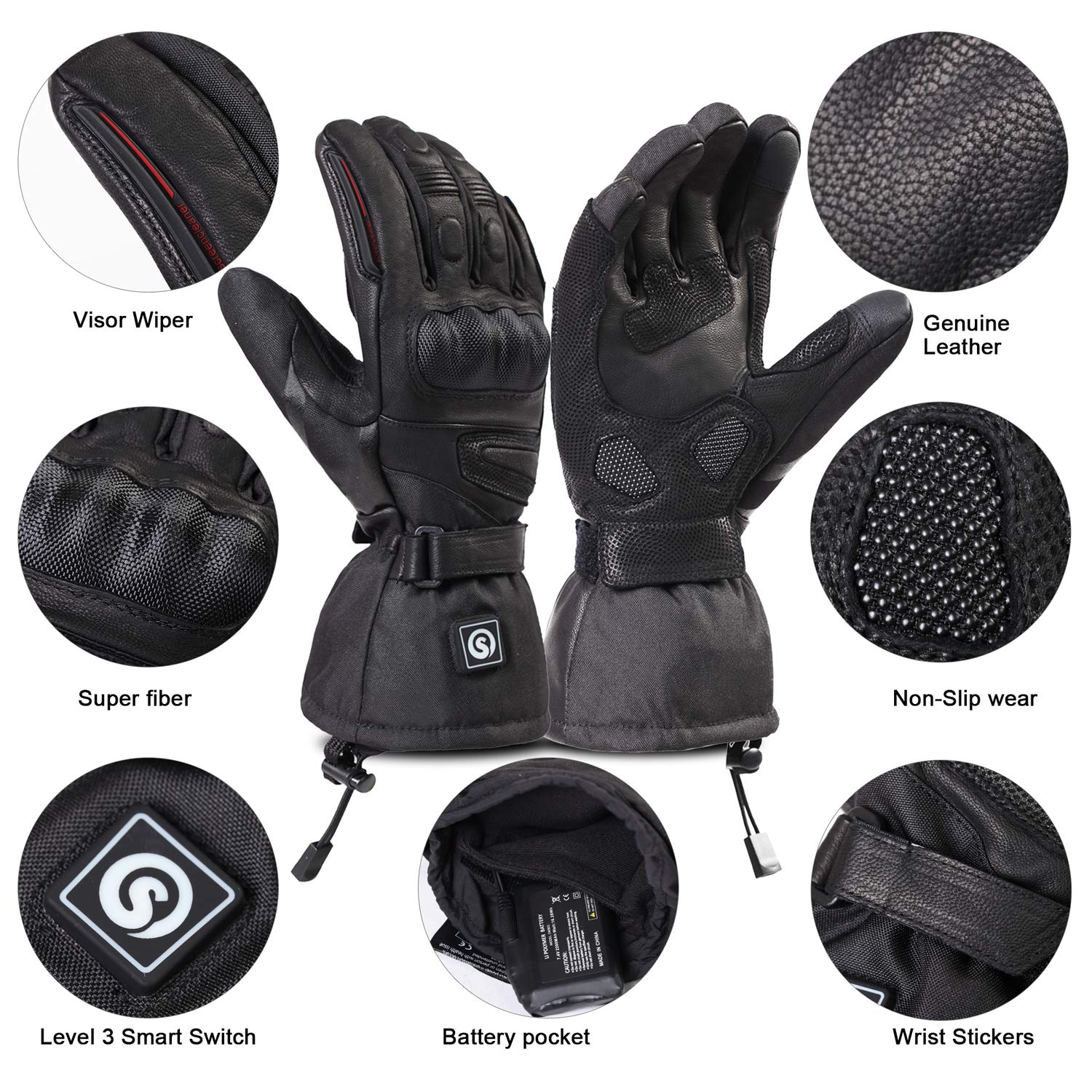 day wolf Heated Motorcycle Gloves Waterproof 7.4V 2200MAH Electric Rechargeable Battery Gloves for Winter Biking Skiing Cycling Hunting Fishing Ski Snow Men Women (M)