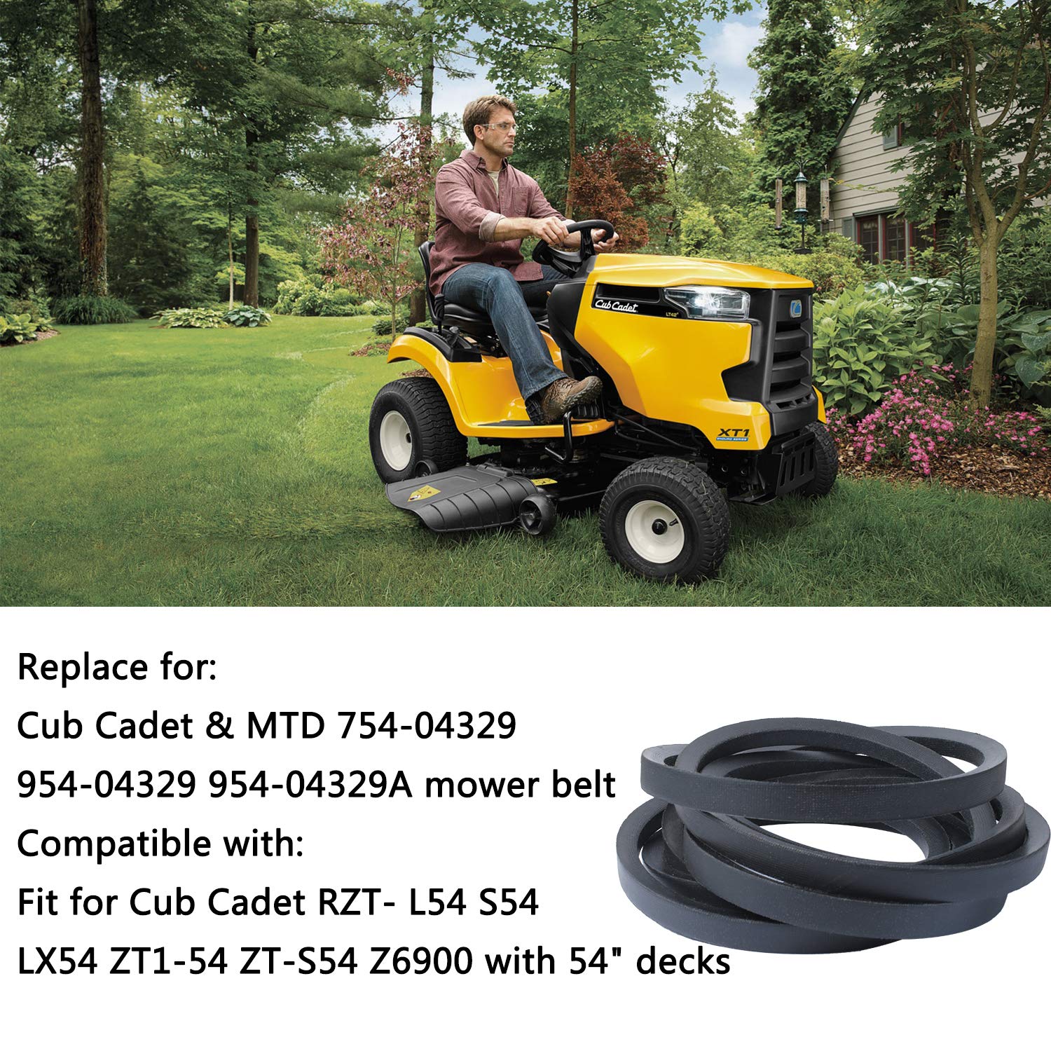 954-04329 Deck Belt for MTD Cub-Cadet Troy Bilt Mower with 54" Deck Fit RZT- L54 S54 LX54 ZT1-54 ZT-S54 Z6900, Replace 954-04329A, 754-04329