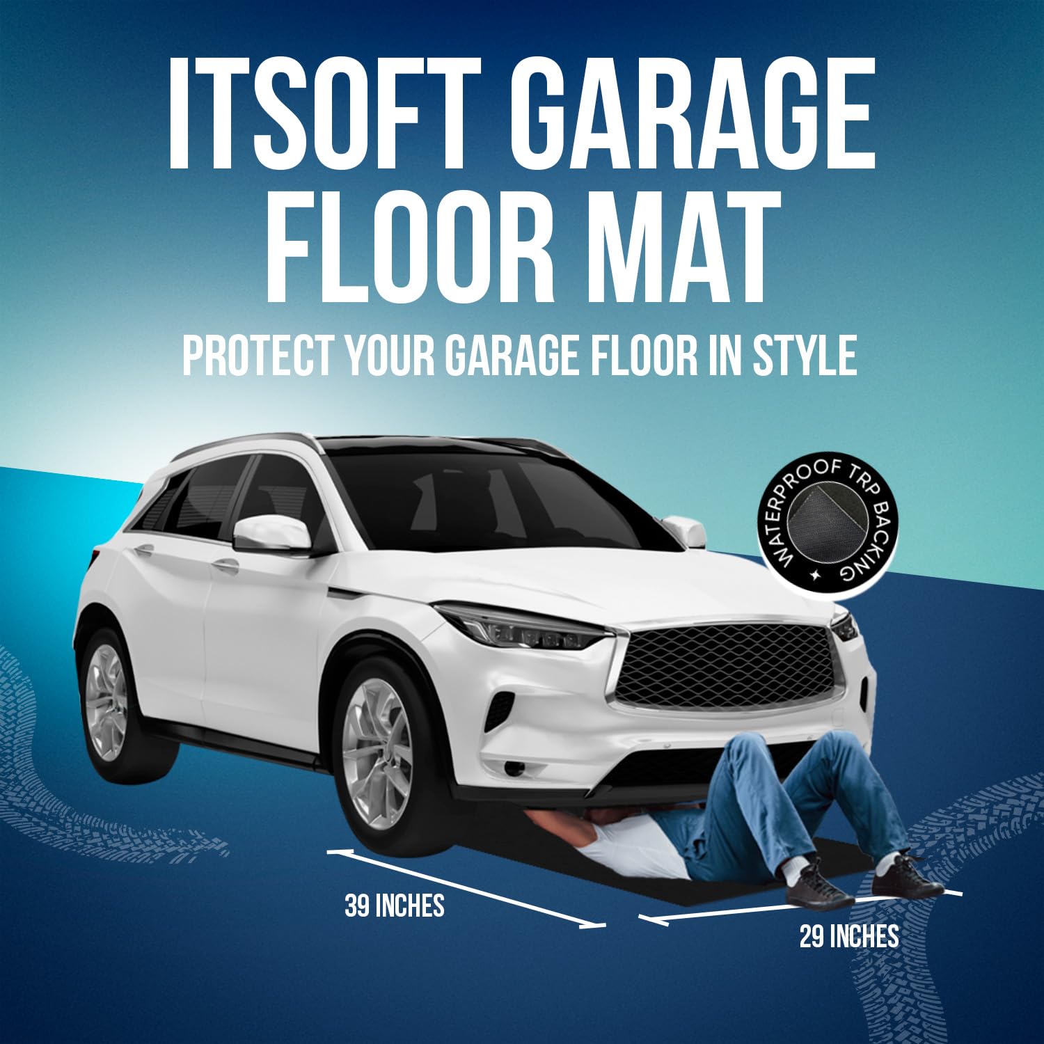 ITSOFT Absorbent Oil Spill Mat Garage Floor and Mechanic Pad 38" x 29" - Protects Floor from Spills, Drips, Splashes and Stains | Washable, Cut to Size, Non Slip and Waterproof Backing Layer