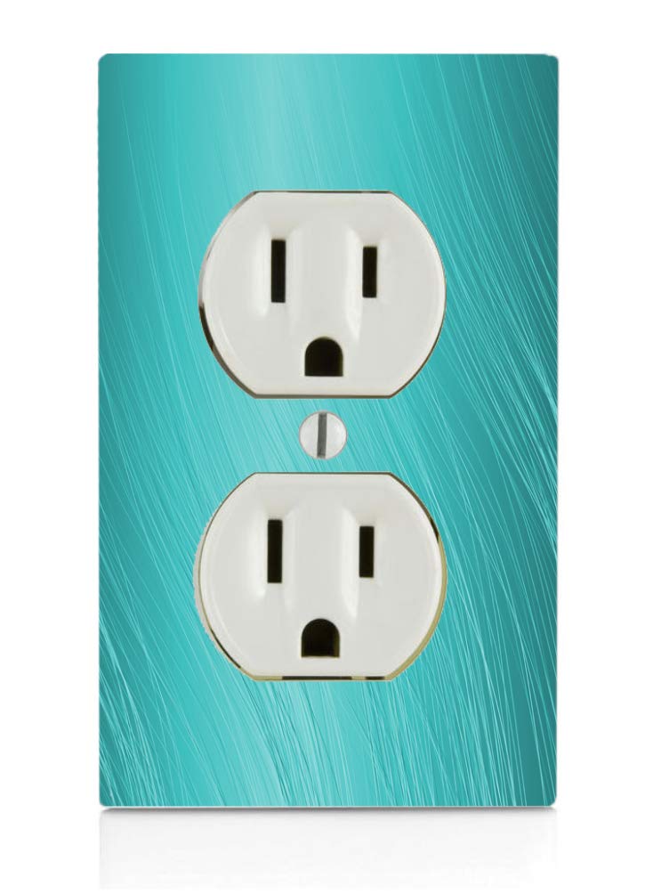 Moonlight4225 Wavy Lines Design Blue Teal Aqua Background Electrical Outlet Plate, (NOT A Decal) Actual Printed Outlet Cover