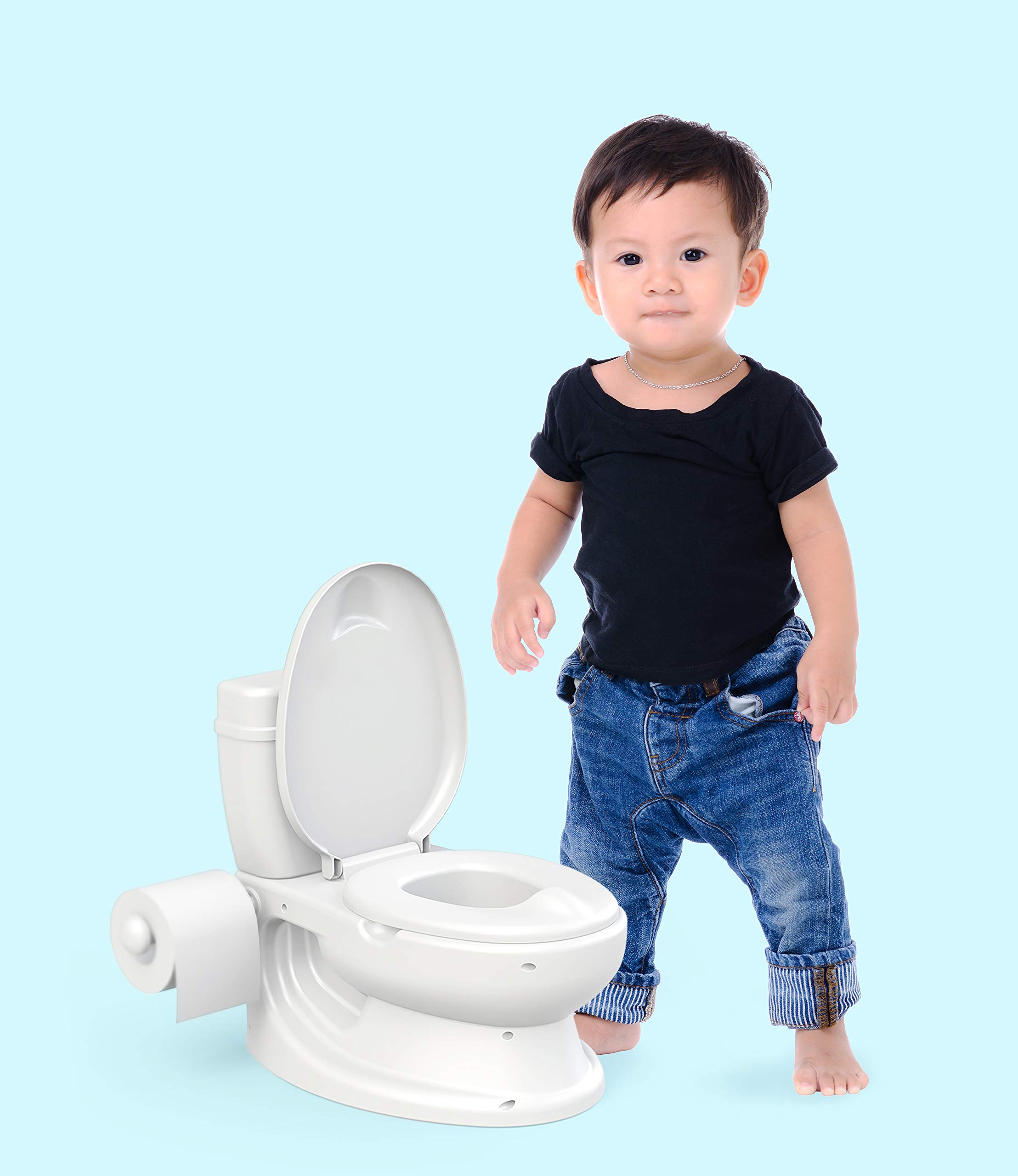 ToyLet Potty Training Toilet Seat | Toddler Potty Training with Comfy Seat Cover, Tank Storage & Paper Roll Holder | Easy to Empty and Clean | Soft & Comfortable Potty Trainer for Boys & Girls (Blue)