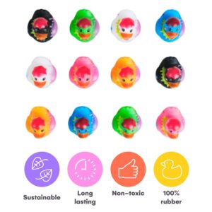 Kicko Assorted Rubber Ducks - 12 Ducklings, 2 Inch in Splat Pattern – Jeep Ducks for Kids, Baby Bath Toys, Sensory Play, Stress Relief, Novelty, Stocking Stuffers, Classroom Prizes, Supplies, Holidays