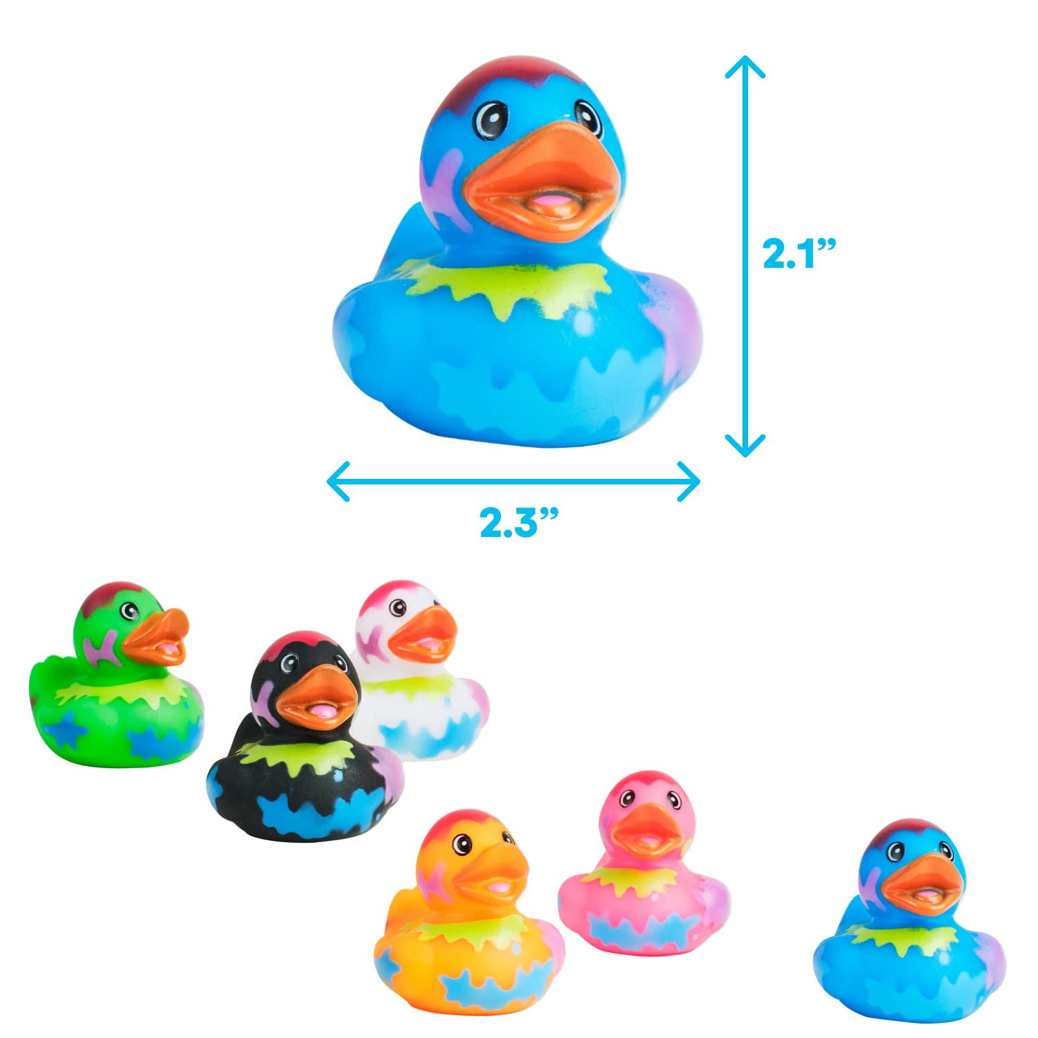 Kicko Assorted Rubber Ducks - 12 Ducklings, 2 Inch in Splat Pattern – Jeep Ducks for Kids, Baby Bath Toys, Sensory Play, Stress Relief, Novelty, Stocking Stuffers, Classroom Prizes, Supplies, Holidays