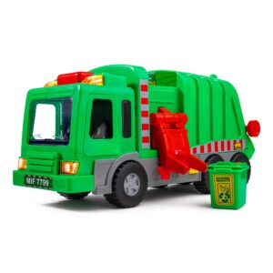 playkidz kids 15" garbage truck toy with lights, sounds, and manual trash lid, interactive early learning play for kids, indoor and outdoor safe, heavy duty plastic