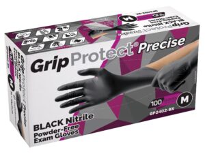 gripprotect® precise black nitrile exam gloves | 4 mil | chemo-rated | food, home, hospital, law enforcement, tattoo | (medium, 100)