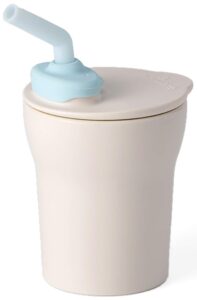 miniware 1-2-3 sip! training cup for baby toddler self feeding & development, tiny cup perfect for baby led weaning, non drip lid, eco-friendly, bpa free, dishwasher safe (vanilla + aqua)