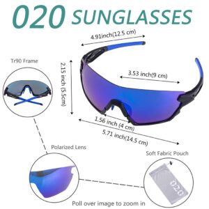 O2O Polarized Sports Sunglasses for Women Men Teens Biking Cycling Running Unbreakable (Black with blue)