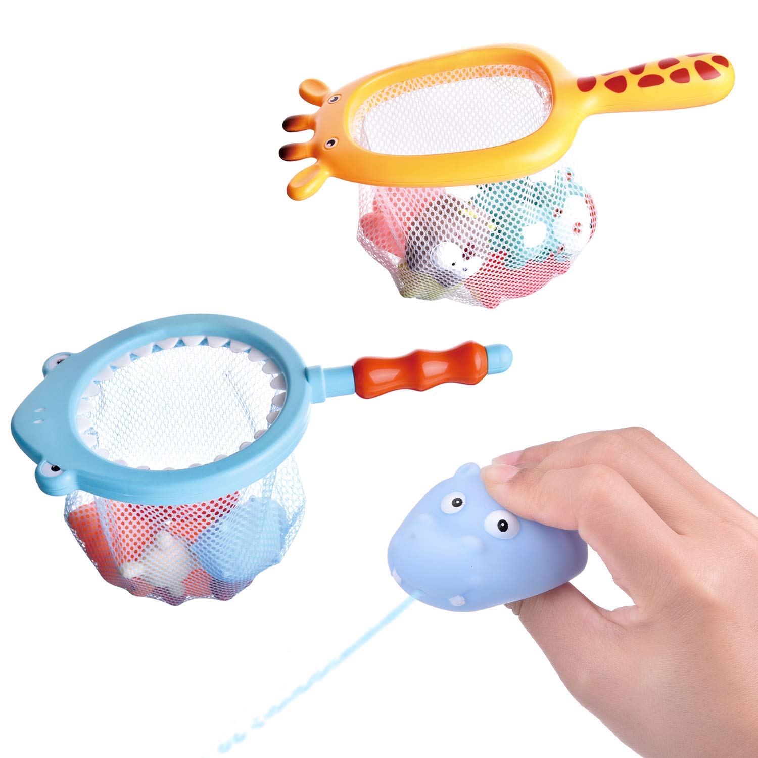 FUN LITTLE TOYS 18PCS Baby Bath Toys with Soft Cute Ocean Animals Bath Squirters and Fishing Net, Water Toys for Kids