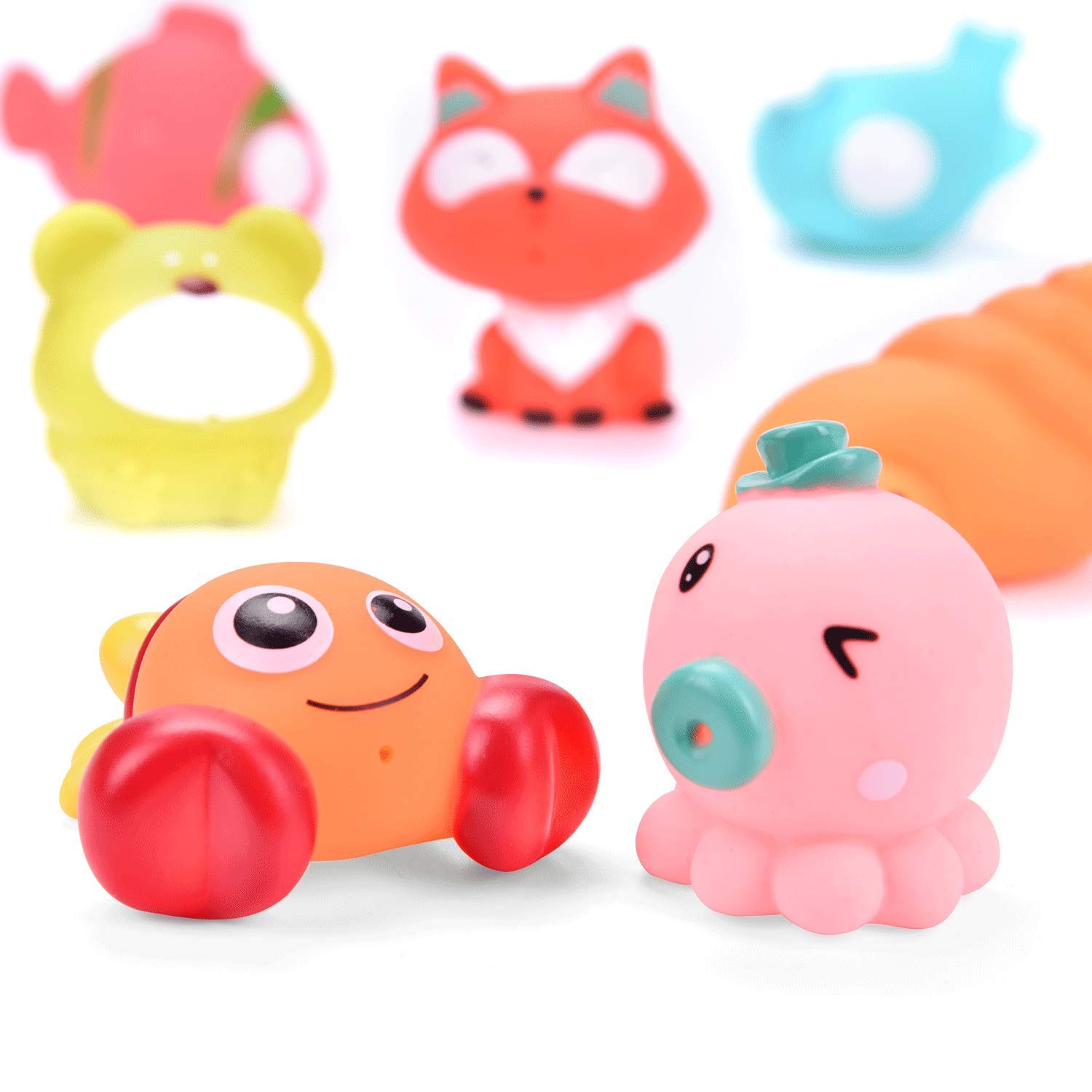 FUN LITTLE TOYS 18PCS Baby Bath Toys with Soft Cute Ocean Animals Bath Squirters and Fishing Net, Water Toys for Kids