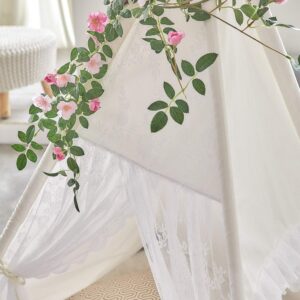 Lace Teepee for Girls, Teepee Tent for Kids Teepee Boho Teepee Tent White Teepee with 6.5Ft Rose Vine Flowers, Kids Room Decor