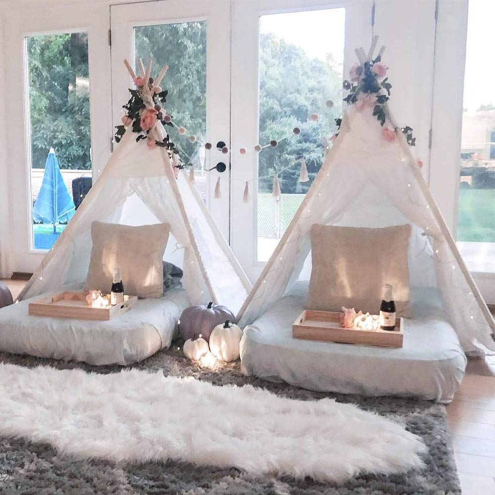 Lace Teepee for Girls, Teepee Tent for Kids Teepee Boho Teepee Tent White Teepee with 6.5Ft Rose Vine Flowers, Kids Room Decor