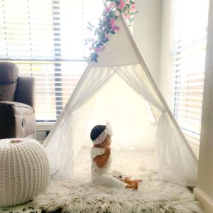 Lace Teepee for Girls, Teepee Tent for Kids Teepee Boho Teepee Tent White Teepee with 6.5Ft Rose Vine Flowers, Kids Room Decor