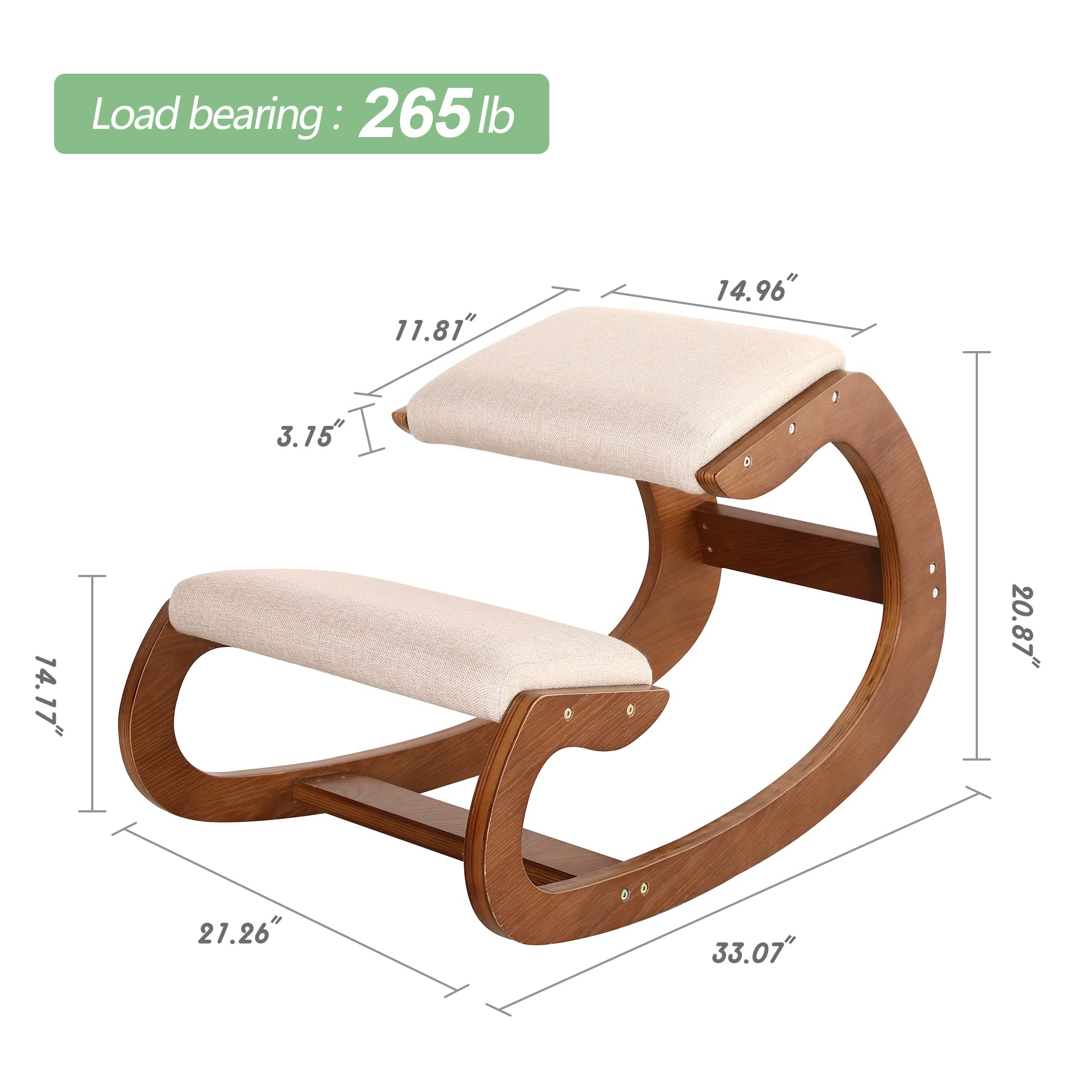 Predawn Ergonomic Kneeling Chair,Rocking Knee Chair Upright Posture Chair for Home Office Meditation Wooden & Linen Cushion-Office Chair for Back Neck Pain Relief & Improving Posture (Pecan)