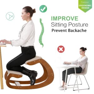 Predawn Ergonomic Kneeling Chair,Rocking Knee Chair Upright Posture Chair for Home Office Meditation Wooden & Linen Cushion-Office Chair for Back Neck Pain Relief & Improving Posture (Pecan)