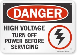 smartsign 7 x 10 inch “danger - high voltage, turn off power before servicing” osha sign, 55 mil hdpe plastic, red, black and white