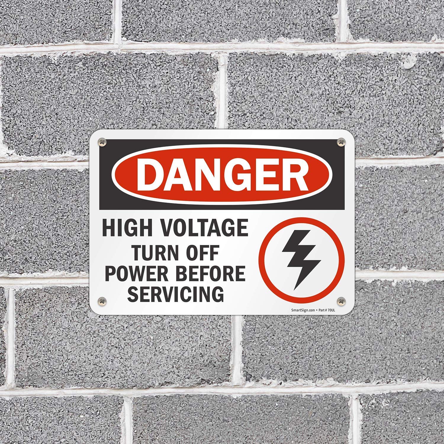 SmartSign 7 x 10 inch “Danger - High Voltage, Turn Off Power Before Servicing” OSHA Sign, 55 mil HDPE Plastic, Red, Black and White