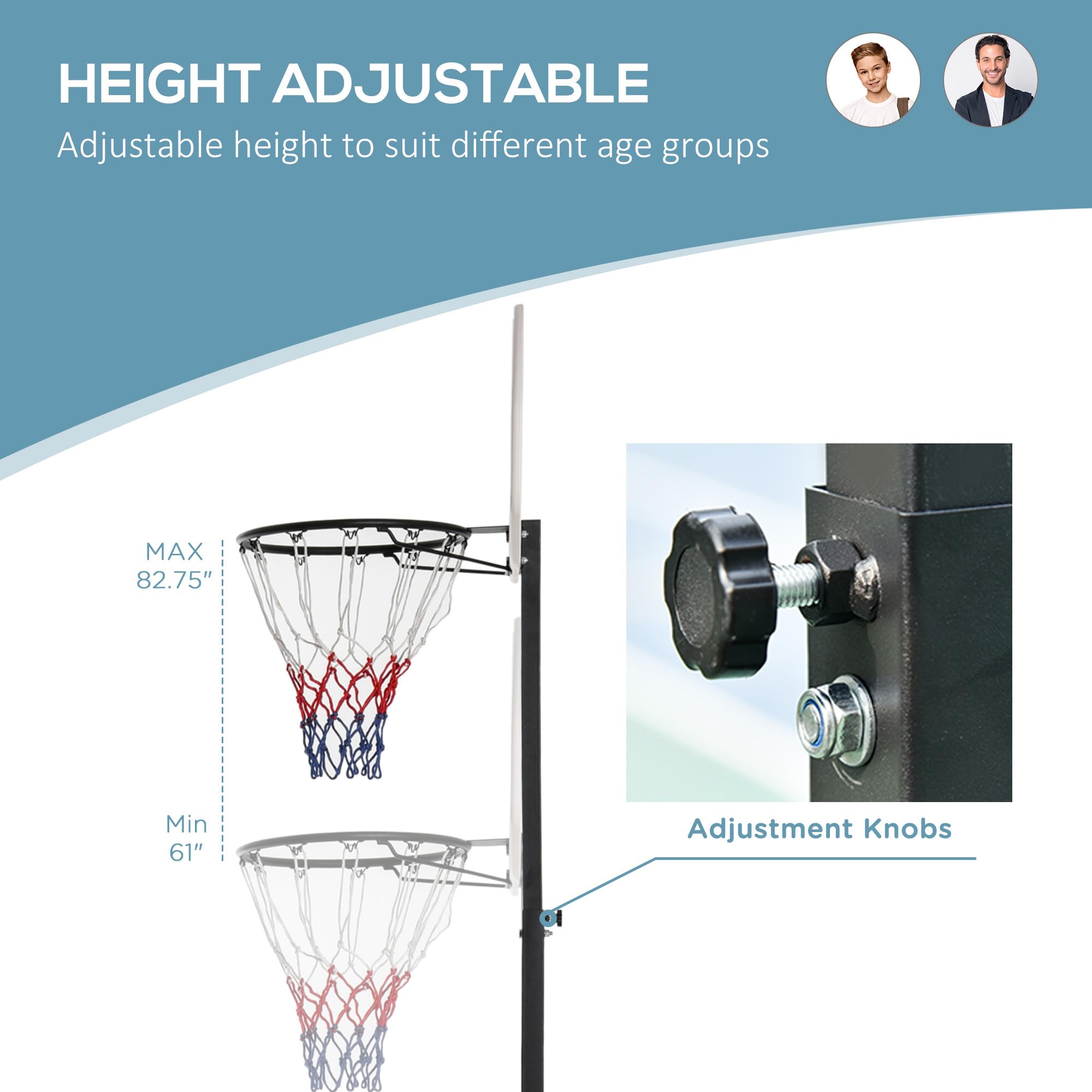 Soozier Portable Basketball Hoop Stand, Height-Adjustable Basketball System with 29'' Backboard and Wheels for Indoor and Outdoor Use, Pure White