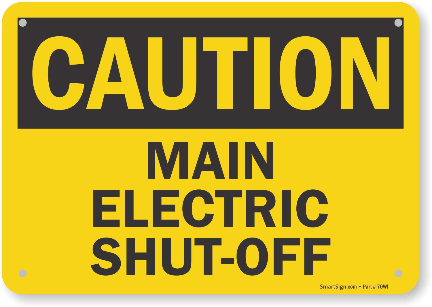 SmartSign 7 x 10 inch “Caution - Main Electric Shut-Off” OSHA Sign, Digitally Printed, 55 mil HDPE Plastic, Black and Yellow