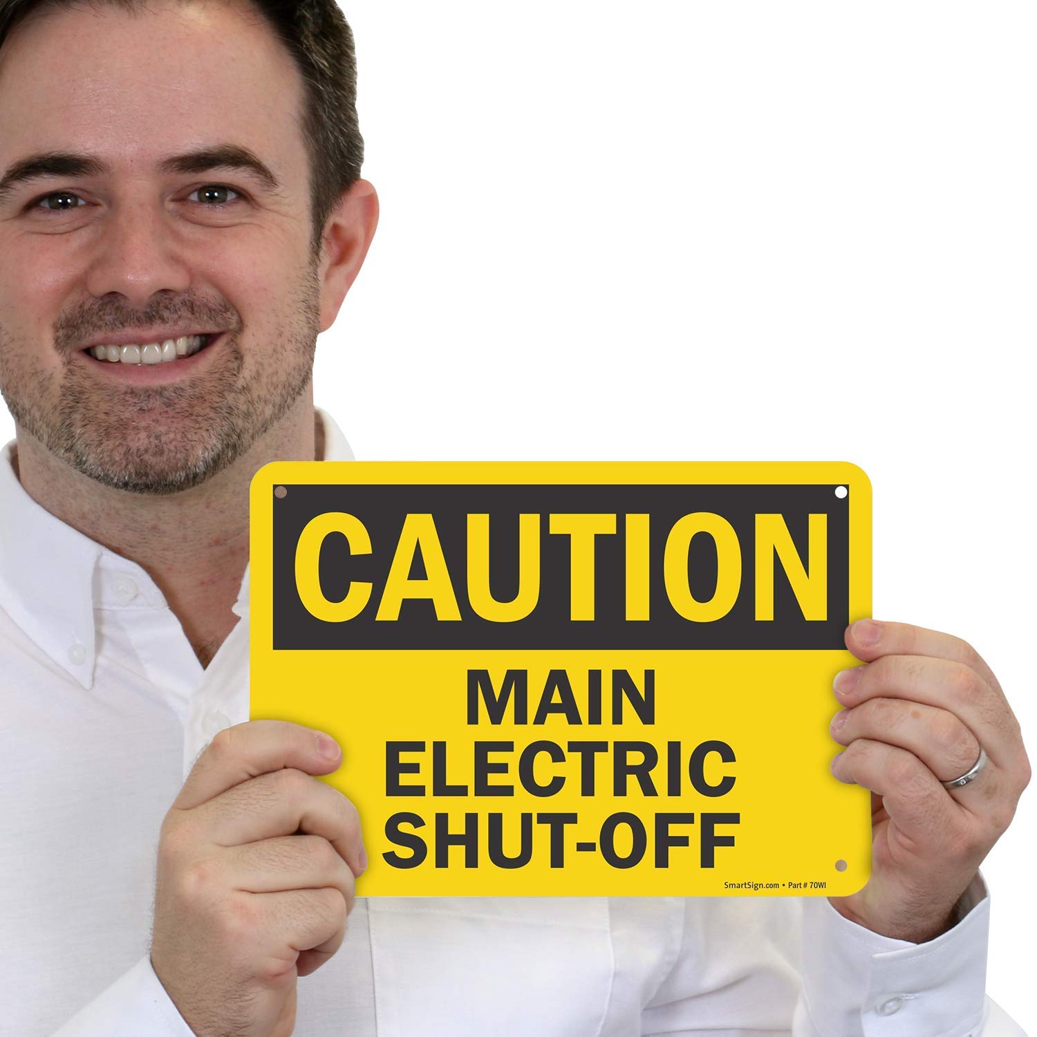 SmartSign 7 x 10 inch “Caution - Main Electric Shut-Off” OSHA Sign, Digitally Printed, 55 mil HDPE Plastic, Black and Yellow