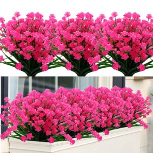 GREENRAIN 6 Bundles Artificial Flowers Lotus Outdoor Fake Flowers for Decoration UV Resistant No Fade Faux Plastic Plants Garden Porch Window Box Décor (Pink)