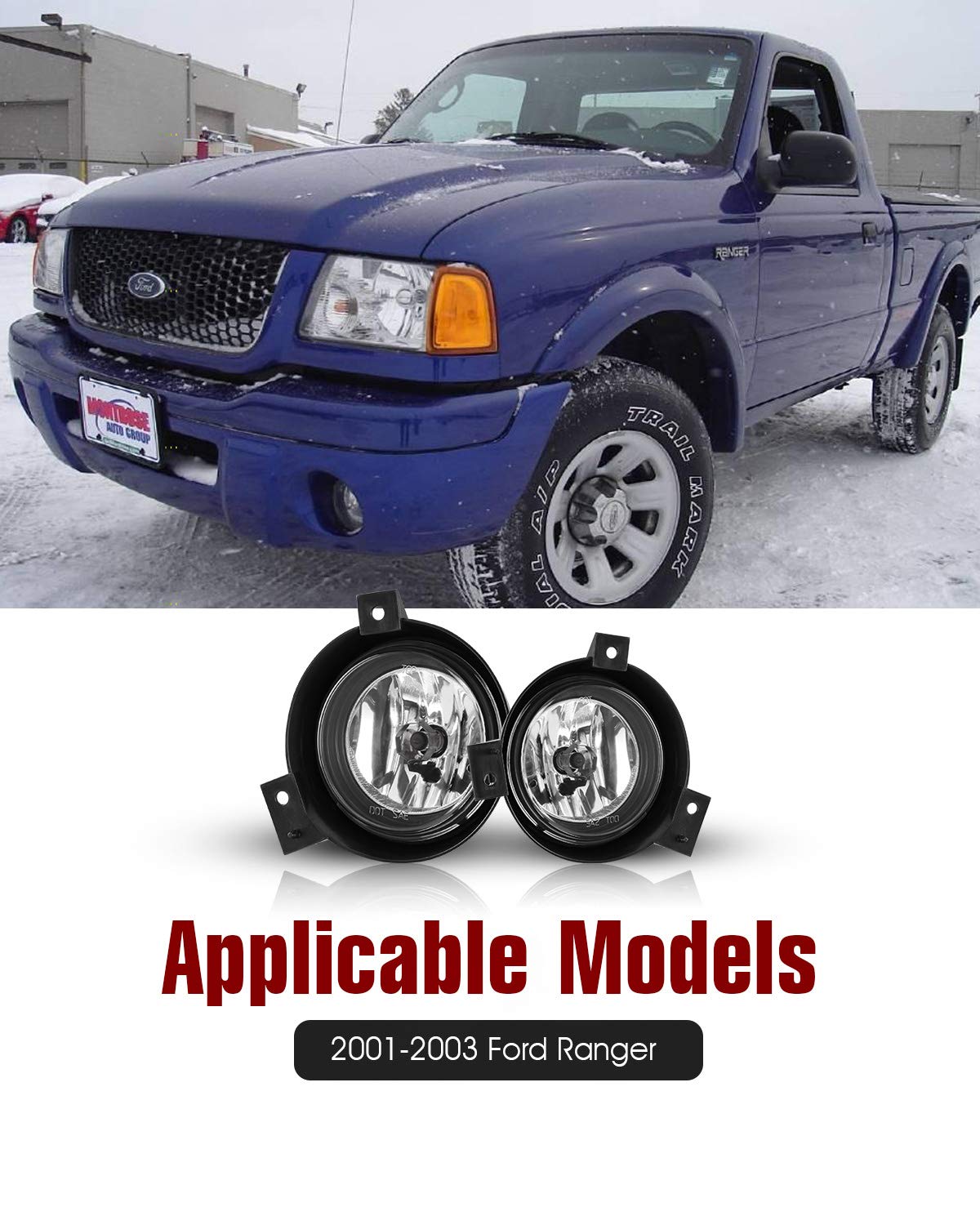 AUTOWIKI Fog Lights For Ford Ranger 2001-2003 Fog Light Assembly 2PCS OEM Replacement Fog Lamps