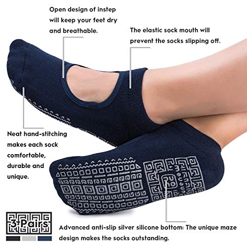 unenow Non Slip Grip Yoga Socks for Women with Cushion for Pilates, Barre, Dance