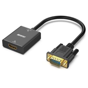 benfei hdmi to vga, uni-directional hdmi computer to vga monitor adapter (female to male) with 3.5mm audio jack compatible with tv stick, computer, desktop, laptop, pc, monitor, projector, roku, xbox