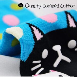 Hellomamma Women's Toe Sock Cute Cat Dog Ankle Sock Cotton Athletic Running Five Finger Socks for Girls (5 Pairs)