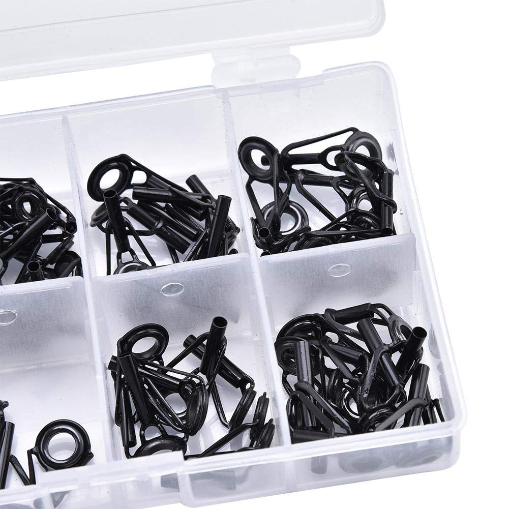 VGEBY1 Fishing Rod Guides Ring, 80Pcs Ceramic & Stainless Steel Fishing Rod Part Tip Tops Guides Ring Kit Set