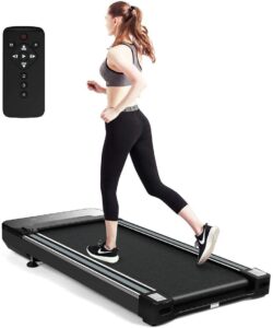 gymax under desk walk treadmill, easy assembly flat treadmill with led display, touch control, independent remote controller, electric walking & jogging machine with 3 preset models & 12 built-in prog