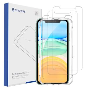 syncwire 3-pack screen protector for iphone 11/iphone xr 6.1", unbreakable tempered glass saver shatterproof film[easy installation frame][99.99% hd clear][10x stronger][bubble free][sensitive touch]