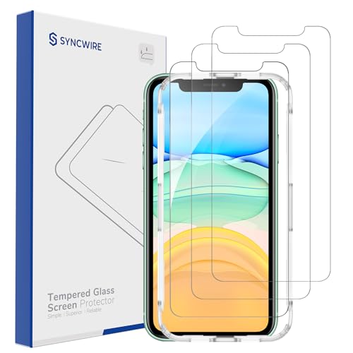 SYNCWIRE 3-Pack Screen Protector for iPhone 11/iPhone XR 6.1", Unbreakable Tempered Glass Saver Shatterproof Film[Easy Installation Frame][99.99% HD Clear][10X Stronger][Bubble Free][Sensitive Touch]