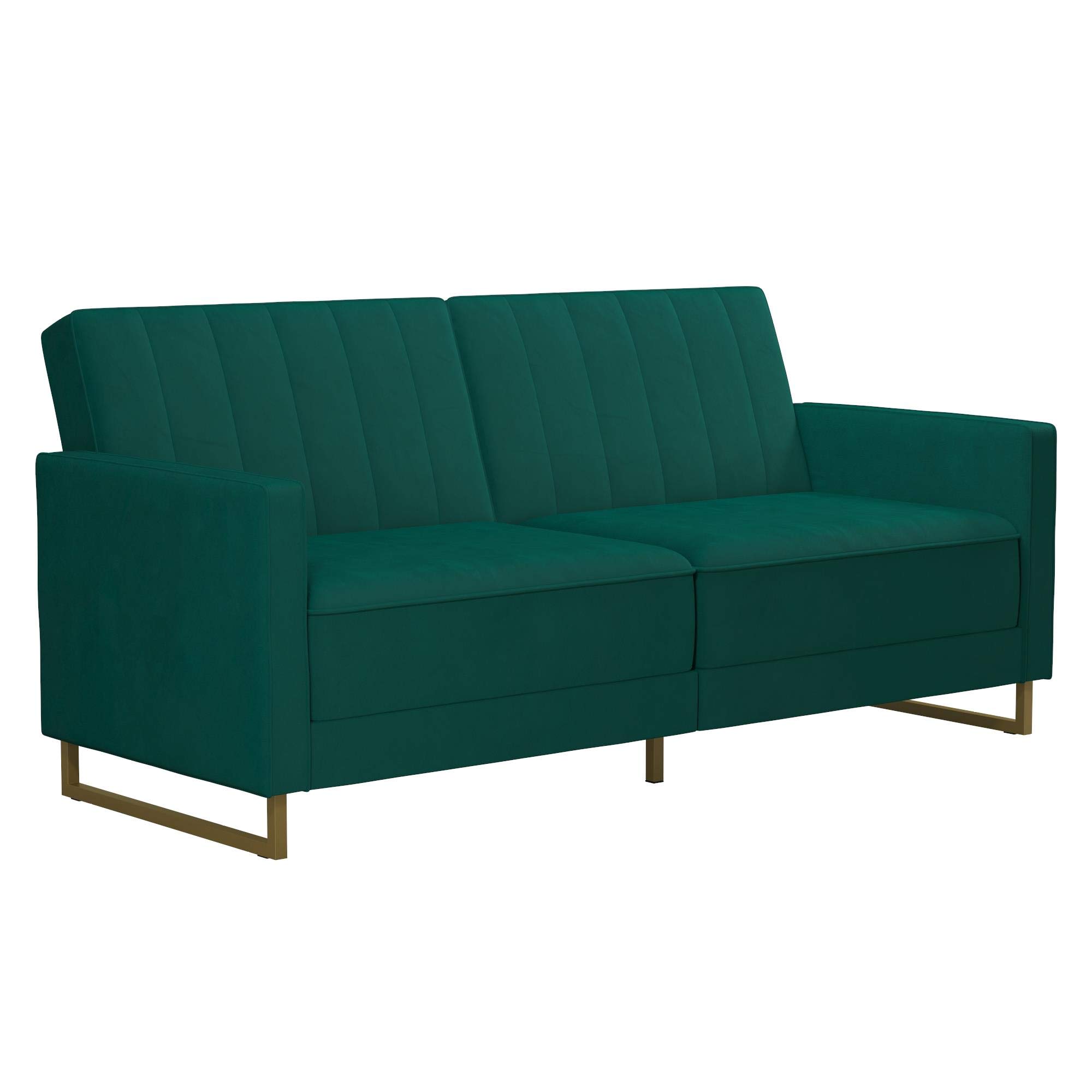 Novogratz Skylar Coil Futon, Modern Sofa Bed and Couch, Green Velvet