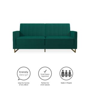 Novogratz Skylar Coil Futon, Modern Sofa Bed and Couch, Green Velvet