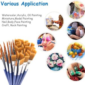 65Pcs Paint Brushes Tray Palettes Set,60pcs Flat Paint Brushes 5 PCS Round Paint Pallets,Small Paint Brushes Bulk Acrylic Oil Watercolor Artist Painting Brushes for Classroom Crafts Party Painting