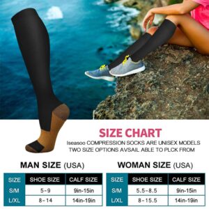 Iseasoo Copper Compression Socks For Men & Women Circulation-Best For Running Hiking Cycling 15-20 mmHg(S/M), 8-pack