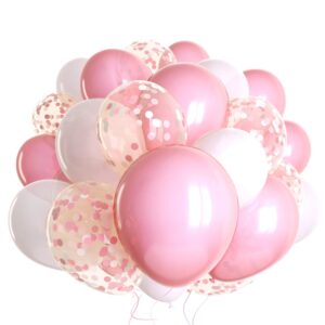 dandy decor 60 pack pink balloons + pink confetti balloons + white balloons w/ribbon | light pink balloons | pink balloon | pink latex balloons | baby pink balloons | bulk balloons