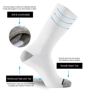 ONKE Cotton Cushion Crew Socks for Men Women Athletics All Seasons Thick Warm Heavy Duty Work Boots Moisture Wicking Control(White XL)