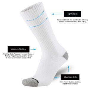 ONKE Cotton Cushion Crew Socks for Men Women Athletics All Seasons Thick Warm Heavy Duty Work Boots Moisture Wicking Control(White XL)