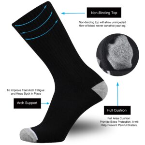 ONKE Cotton Cushion Crew Socks for Men Athletic All Season Heavy Duty Work Boot with Thick Moisture Control Sweat Wicking(Black L)