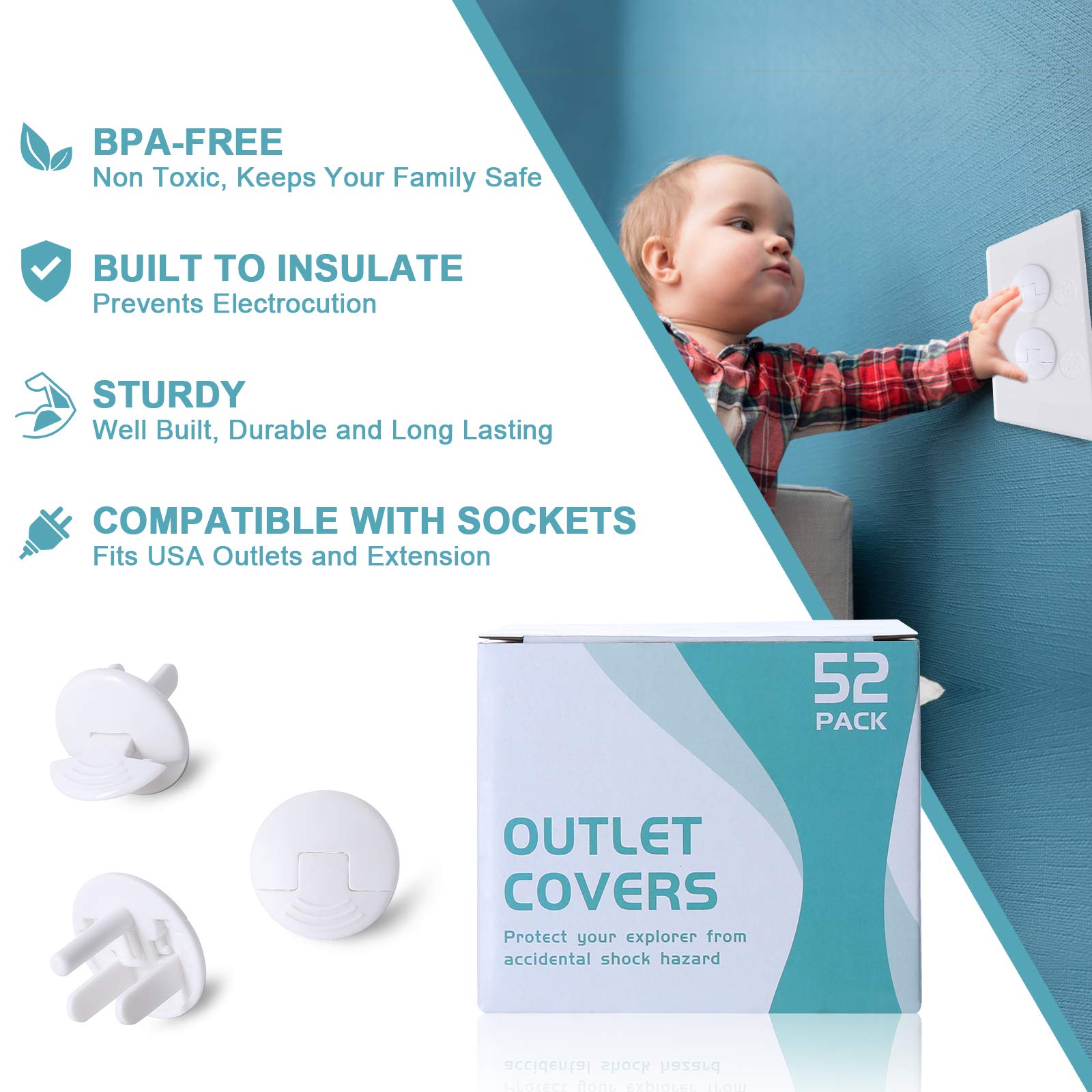 PRObebi Outlet Covers Baby Proofing 52 Pack, Plug Covers for Electrical Outlets, Outlet Plugs Baby Proof for Kids House (White)