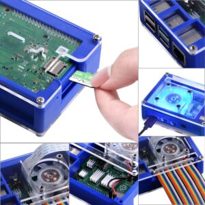 GeeekPi Case for Raspberry Pi 4, Pi 4 Case with Fan 40X40X10mm (Blue Backlight) and 4pcs Aluminum Heatsinks for Raspberry Pi 4 Model B (Blue&Clear)