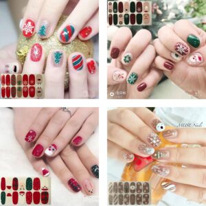 NAIL ANGEL 12pcs Nail Art Full-Cover Sticker Nail Art Wrap Christmas Series Full Cover Sticker Nail Strips for Women Winter Strips 10052