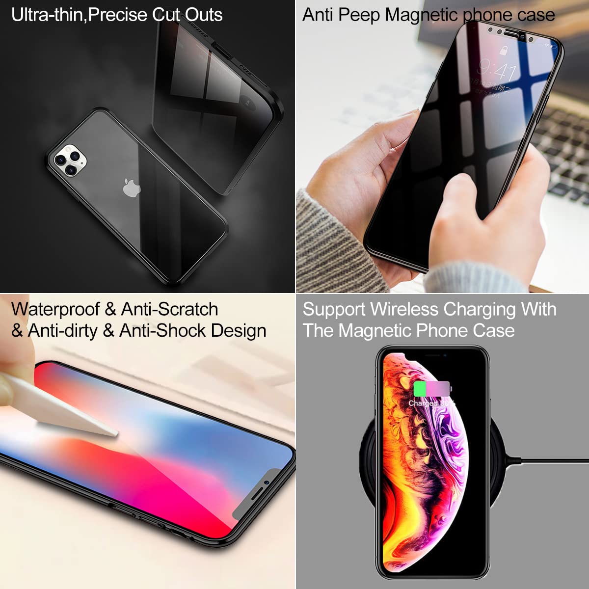 ESTPEAK Anti-peep Magnetic Case for iPhone 11 Pro Max,Anti Peeping Magnetic Double-Sided Privacy Screen Protector Clear Back Metal Bumper Antipeep Anti-Spy Phone Cases Cover for iPhone 11 Pro Max