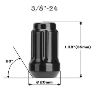 ATV 3/8"-24 Lug Nuts for Polaris Sportsman 335/400/500/570/600/700/800, dynofit 16pcs Black 6 Spline Drive Conical/Cone Lugnuts for RZR 170/800-s/XP 900 and More Aftermarket Wheels/Rim