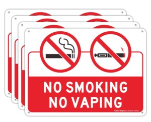 no smoking no vaping sign, 4 pack, 10" x 7" .40 rust free aluminum, uv protected, weather resistant, waterproof, durable ink，easy to mount